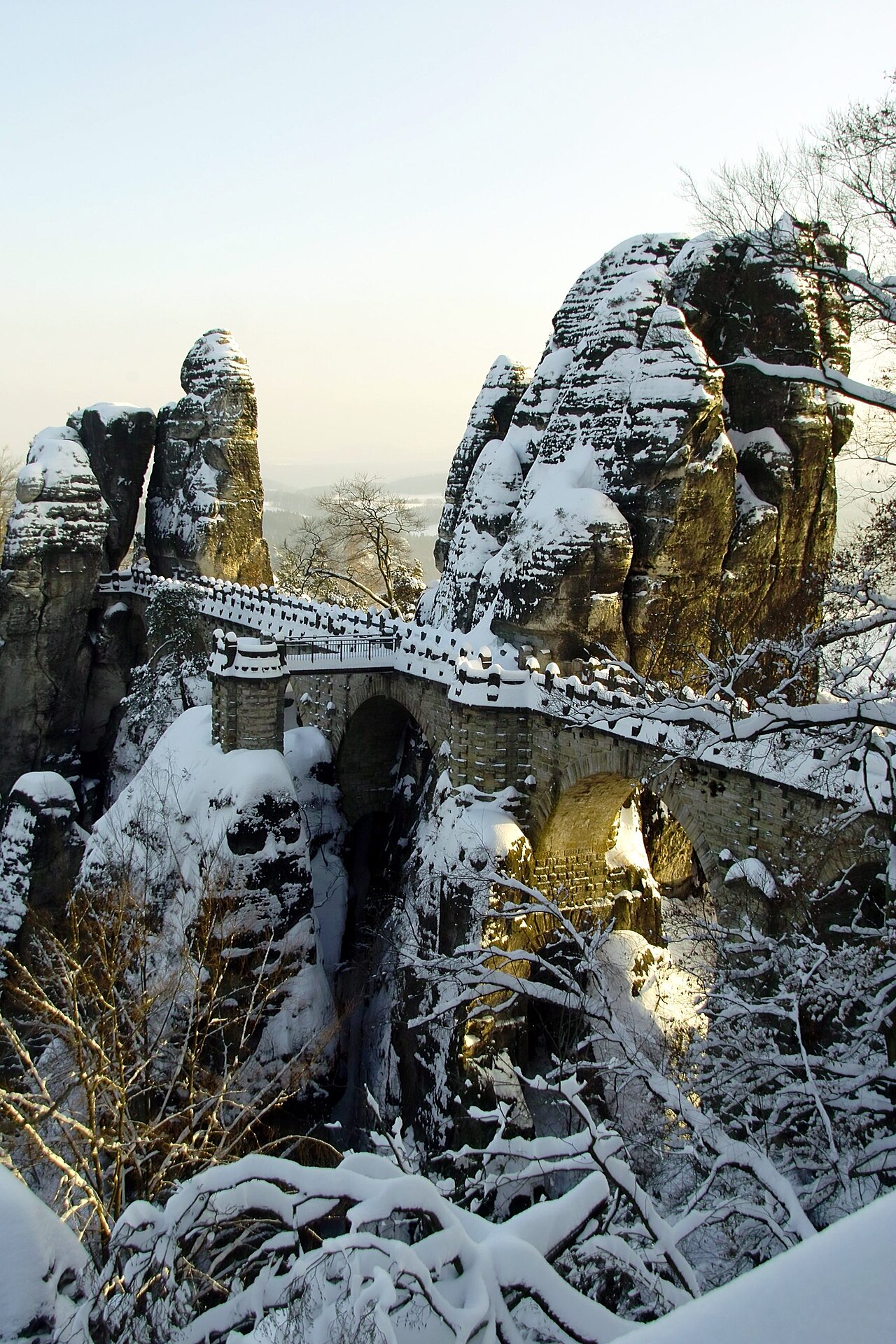 Basteibrücke in der Sächsischen Schweiz zwischen Felsen und Wald